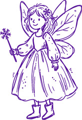 Obraz premium Naive line art fairy holding a snowflake wand