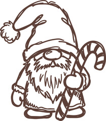Obraz premium Christmas gnome holding a candy cane in naive illustration style