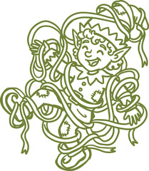Obraz premium Christmas elf line art illustration