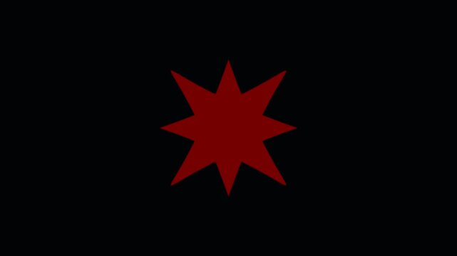 Animated Dark Red 8 Point Star Scaling and Pulsating Motion Graphics Video Overlay Background, Minimal Geometric Starburst Loop for Transitions, Motion Design and Visual Effects