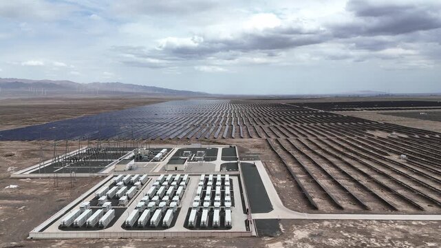 Large scale energy storage power station in vast desert landscape