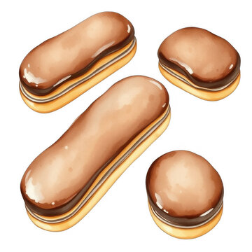 Delicious chocolate glazed &eacute;clairs and cream puffs