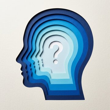 Layered Human Head Silhouette with Question Mark Symbolizing Mystery.