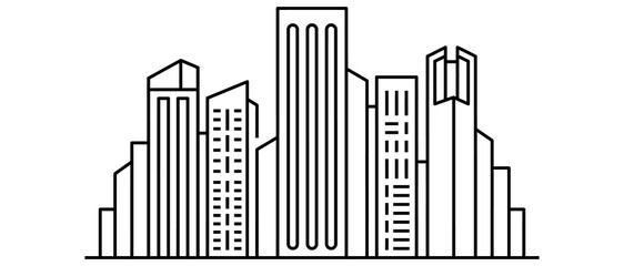 Obraz premium A highly detailed linear artistic illustration depicts a contemporary city skyline featuring numerous tall buildings with a clean minimalist design style