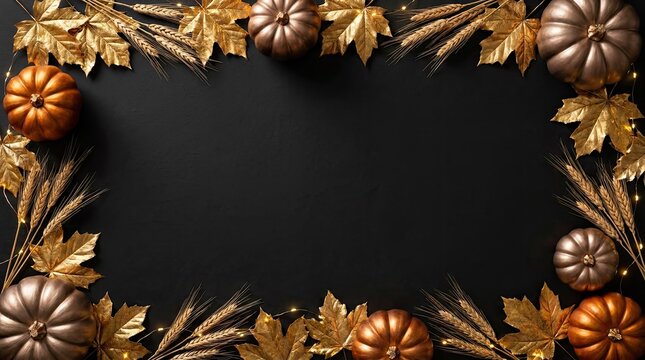 A festive thanksgiving border with pumpkins and fall foliage