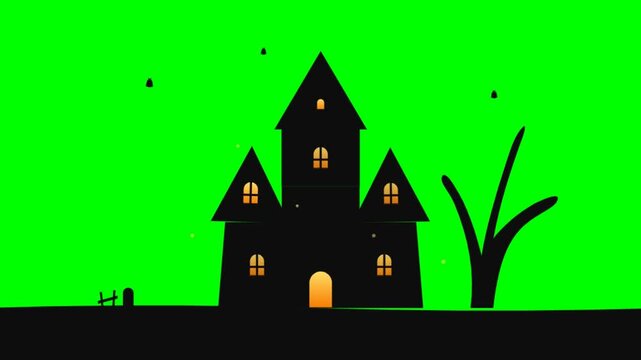Spooky Haunted House Silhouette for Halloween Animation