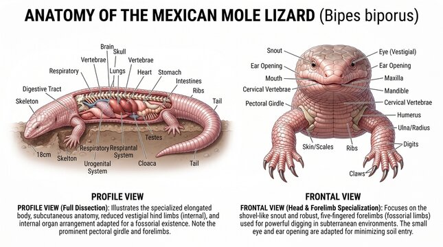 Anatomical Diagram of the Mole Lizard with Internal Organs and Labels