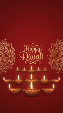 Elegant Happy Diwali greeting with glowing diyas motion graphic, ai generated