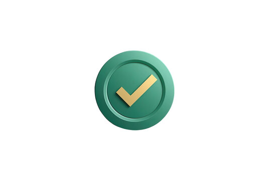 Raised green circular check button with gold tick