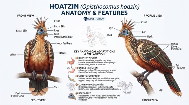 Educational Infographic Showing Detailed Anatomy And Features Of Hoatzin Bird Species
