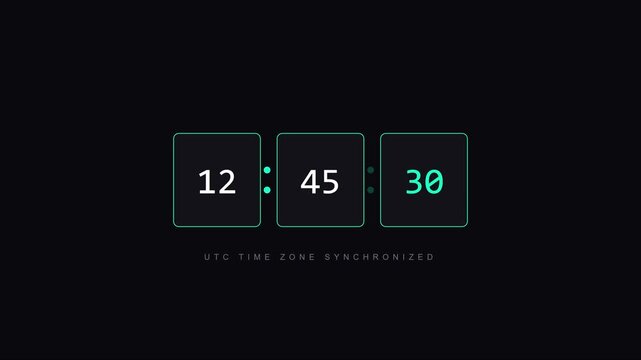 Digital utc time zone synchronized clock display with minimalist ui animation 4k digital clock countdown