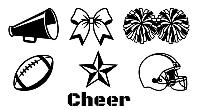 Cheerleading sport icons collection featuring megaphone bow pom poms helmet