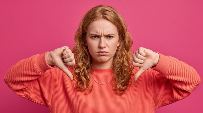 Angry woman giving two thumbs down
