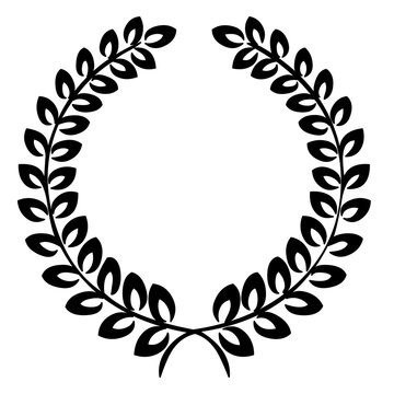 Black and white laurel wreath silhouette vector illustration. Elegant circular olive leaf frame symbolizing victory, achievement, honor, award, and success. Isolated on a white background, ideal for l