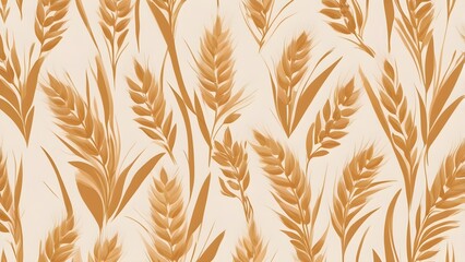 Obraz premium Harvest Grain Seamless Pattern with Golden Wheat Ears and Stalks on Light Background. Agricultural Crop Texture Design.