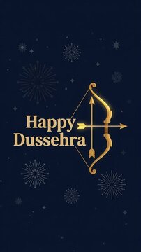 Happy Dussehra festival greeting with golden bow and arrow motion graphic, ai generated