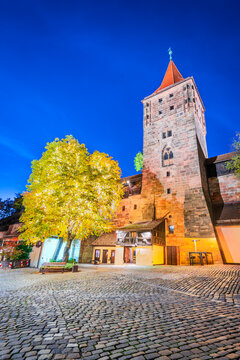 Nuremberg, Germany. Tiergartnertor Square and Kaiserburg Castle