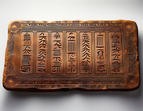 clay tablet with cuneiform writing from mesopotamia on a white background