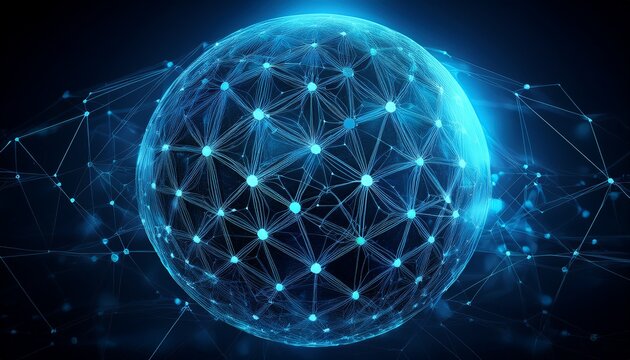 blue network sphere abstract structure technology and global connection concept