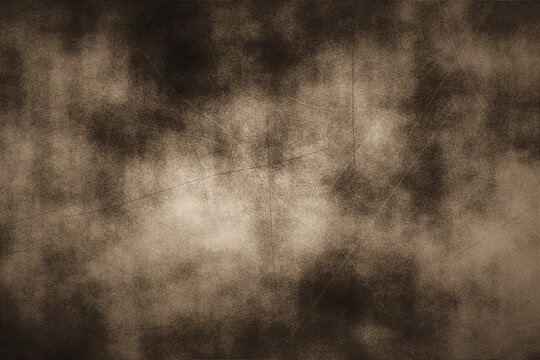 Dark sepia grunge background featuring vintage scratched textures and smoky brown cloud overlays for classic old paper style digital art backdrops.
