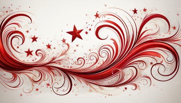 red swirl and star flourish on white background