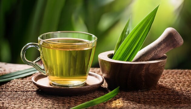aromatic herbal tea with pandan leaves