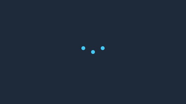 Minimalist loading spinner animation with blue dots on dark 4k background, for digital interface progress