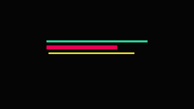 Minimalist lower thirds with colorful animated bars on animation 4k black background, motion broadcast colorful bars