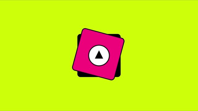 Minimalist pink square with 4k black triangle play button animation on vibrant lime green background
