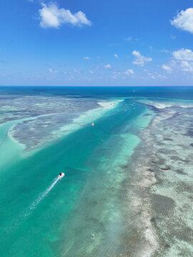Boat heading to the Islamorada Sandbar through the Whale Harbor Channel at Islamorada in the Florida Keys.	
