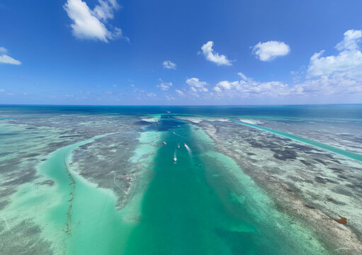 Wide angle shot of the channel leading to the popular Islamorada Sandbar at Islamorada in the Florida Keys.