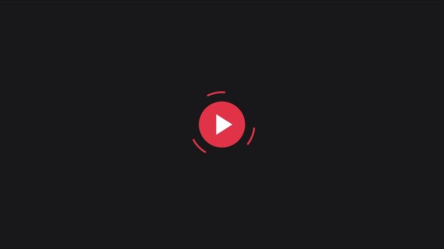 Minimalist red play button animation with rotating loading spinner for digital media interfaces 4k