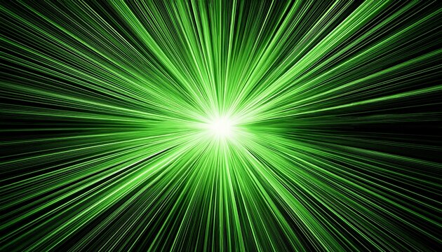 abstract glowing green light effect with sparkling rays