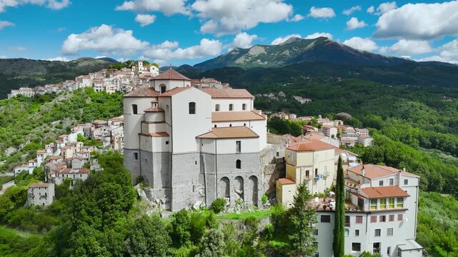 Old Village in mountain, Rivello from a drone, Potenza, Basilicata, Italy