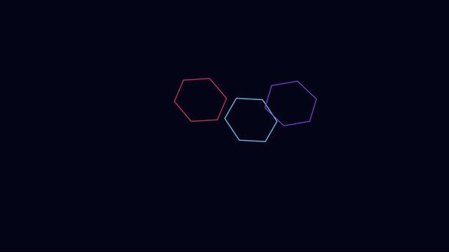 Neon hexagon shapes rotating in abstract motion loop animation 4k