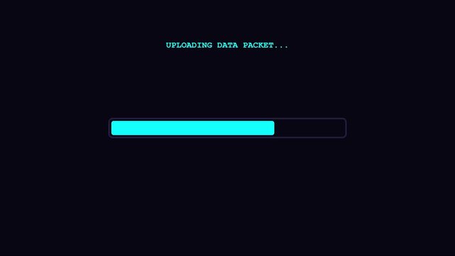 Uploading data packet progress bar animation, digital information transfer interface, cyber security and network loading screen concept 4k