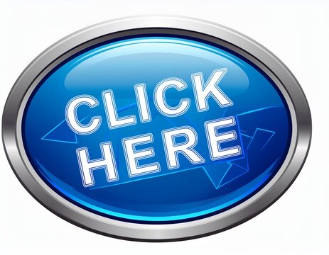 click here arrow blue button with text isolated on white background for web design
