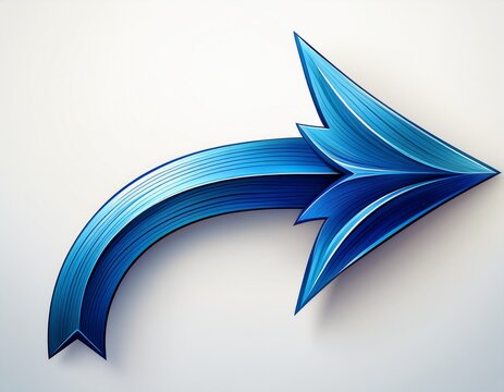 blue curved arrow pointing right isolated symbol for direction and progress on white background
