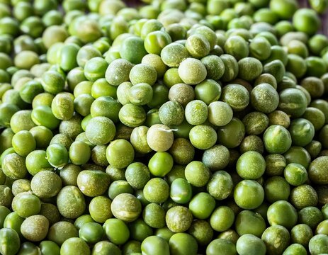 close up of textured pile of green dried peas natural organic vegetable grain for cooking use