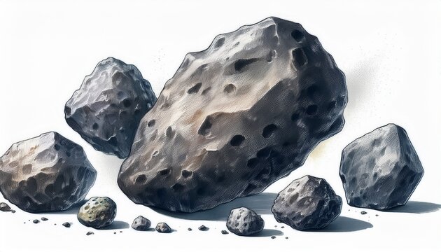 asteroids isolated on a white background