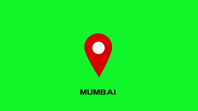 Mumbai city map location pin marker animation on green screen chroma key background