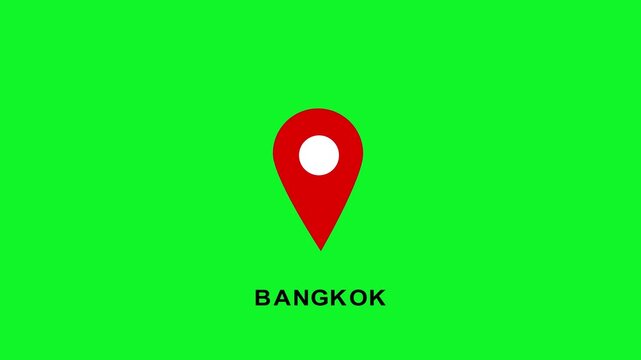 Bangkok location pin on green screen chroma key background, for travel and, navigation projects map marker