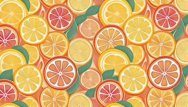 seamless citrus slice pattern with vibrant lemons and oranges ideal for summer design packaging textile prints kitchen decor healthy food branding and refreshing themed visuals