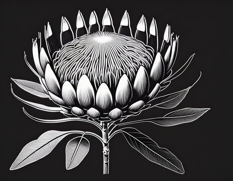 king protea flower silhouette black botanical floral design