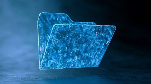 Glowing blue folder icon, digital file representation, abstract data visualization, futuristic concept, symbolizing information storage