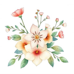 Fototapeta premium Watercolor flower bouquet arrangement isolated on black background