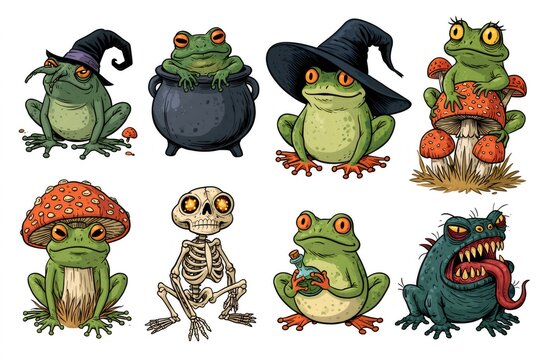 Halloween frogs and creatures for spooky sticker pack