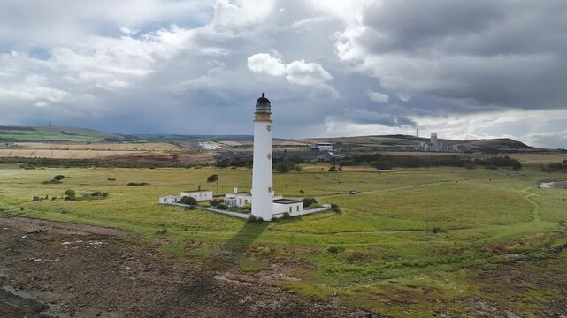 Barns Ness Lighthouse from a drone, Dunbar, East Lothian, Scotland, UK