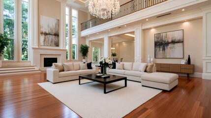 Obraz premium Modern luxury living room interior with high ceilings