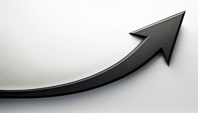 black curved upward arrow illustrating growth and progress isolated on white background